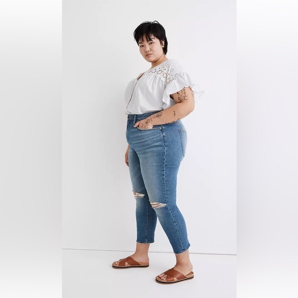 NWT Madewell Blue Gooding Wash Ripped-Knit Perfect Vintage Cropped Jeans Sz 16W - Picture 3 of 4